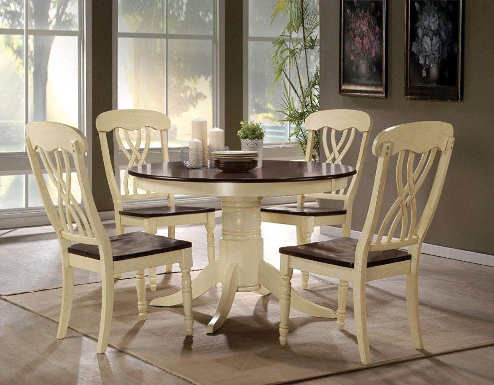 Set of 2 Wood Side Chair, Buttermilk/Oak Finish