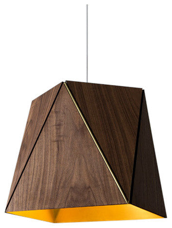 Calx 19 LED Pendant, Brushed Aluminum, Dark Stained Walnut