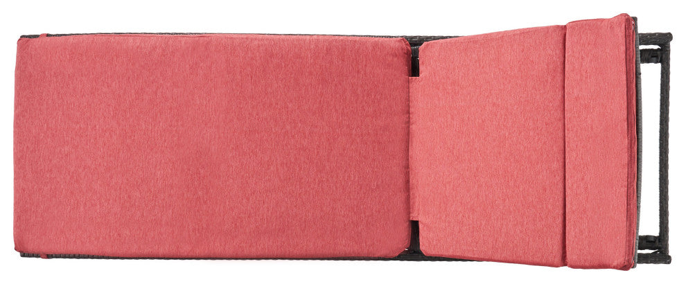 GDF Studio Nassau Outdoor Gray Wicker Chaise Lounge, Red Cushions, Set of 2