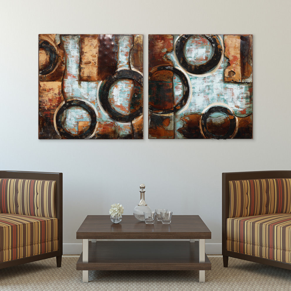 "Revolutions" Abstract Mixed Media Iron Hand Painted Dimensional Wall Art