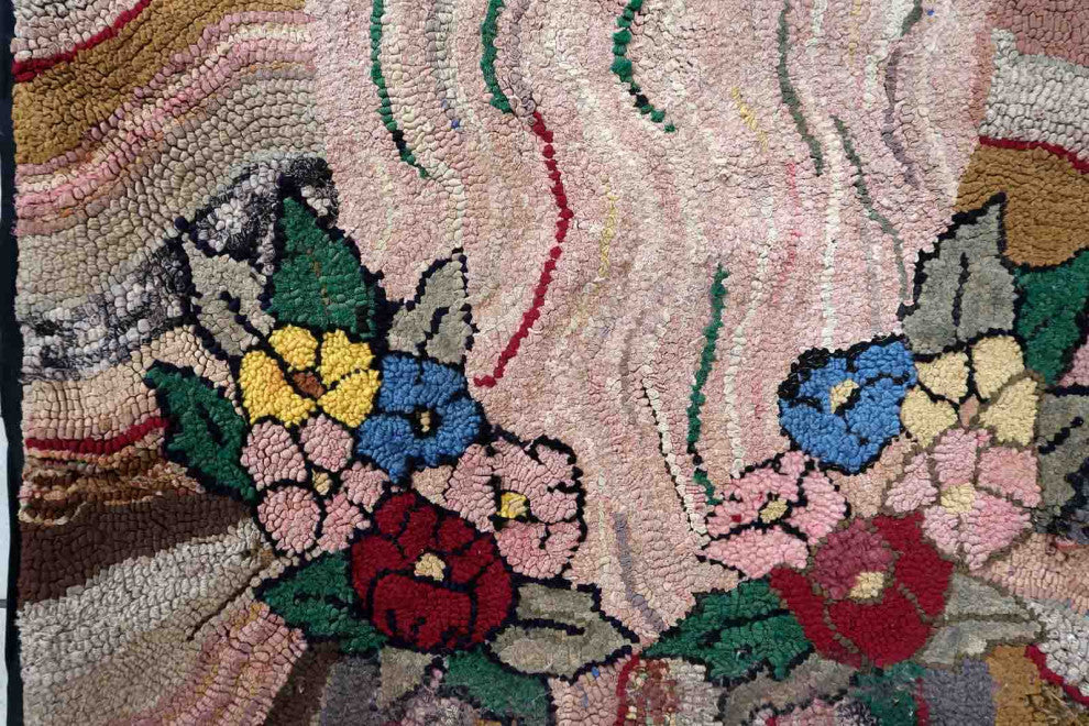 Handmade Antique American Hooked Rug 3.2'x5.7', 100cmx174cm 1880s
