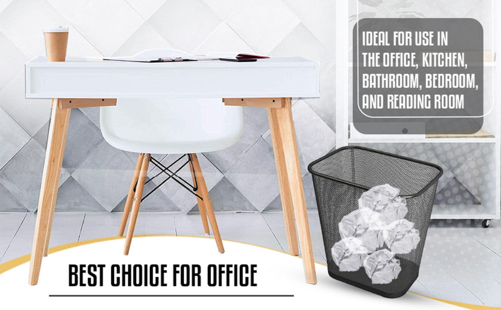 YBM Home Steel Black Mesh Rectangular Open Top Waste Basket 3 Gallon, 6-Pack