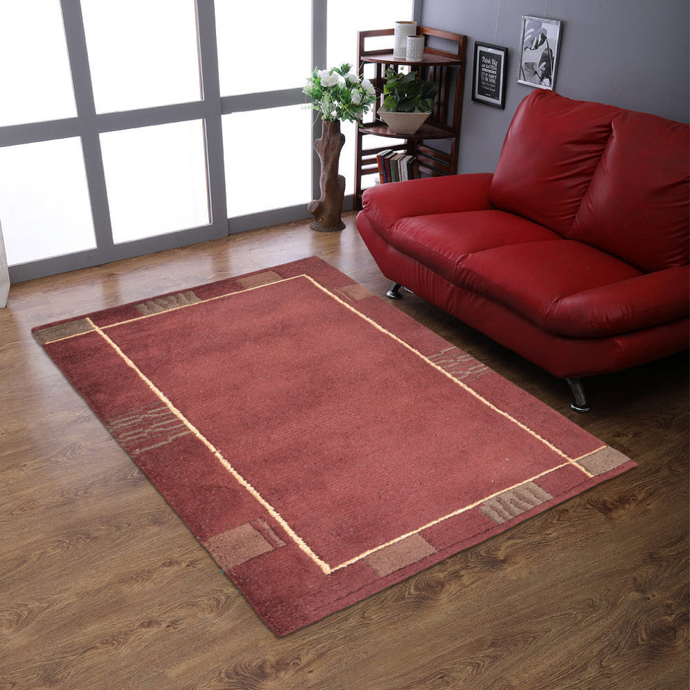 Hand Knotted Tibbati Wool Area Rug Contemporary Red