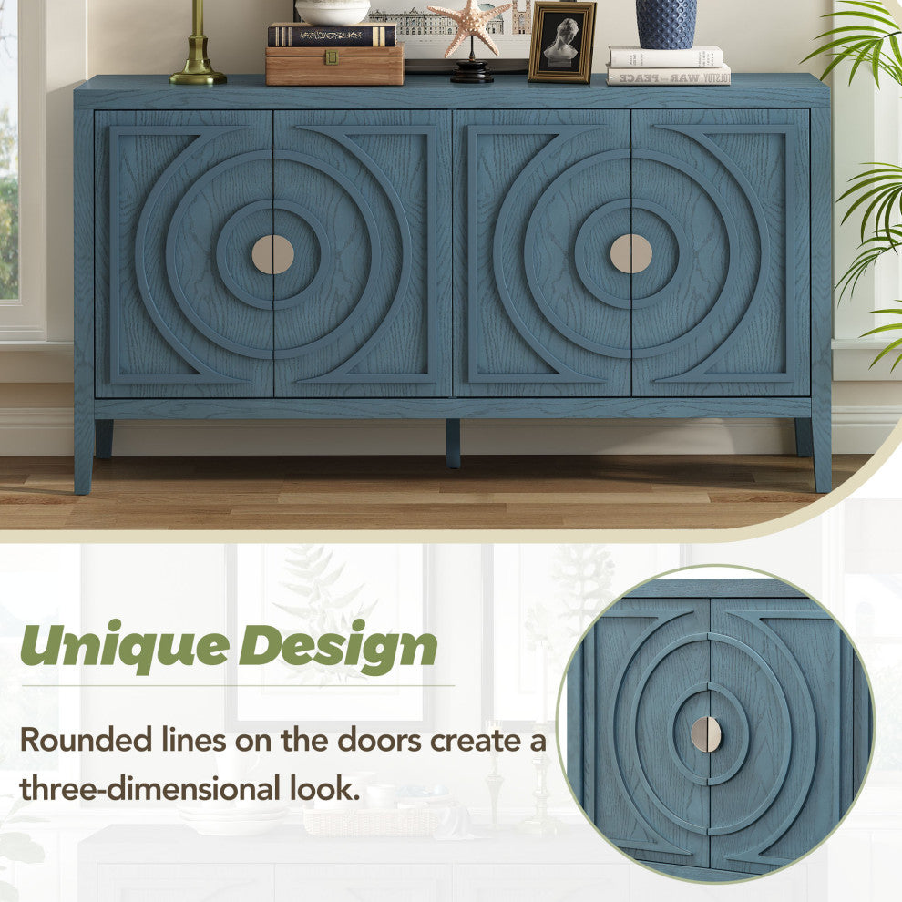 TATEUS 60" Rustic Entrance Furniture Retro Sideboard Living Room Antique Blue