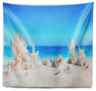 Seashells on Tropical Beach Seashore Photo Wall Tapestry, 80"x68"