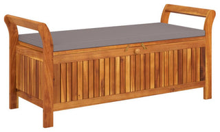 vidaXL Outdoor Storage Bench Patio Deck Box with Cushion Solid Wood Acacia