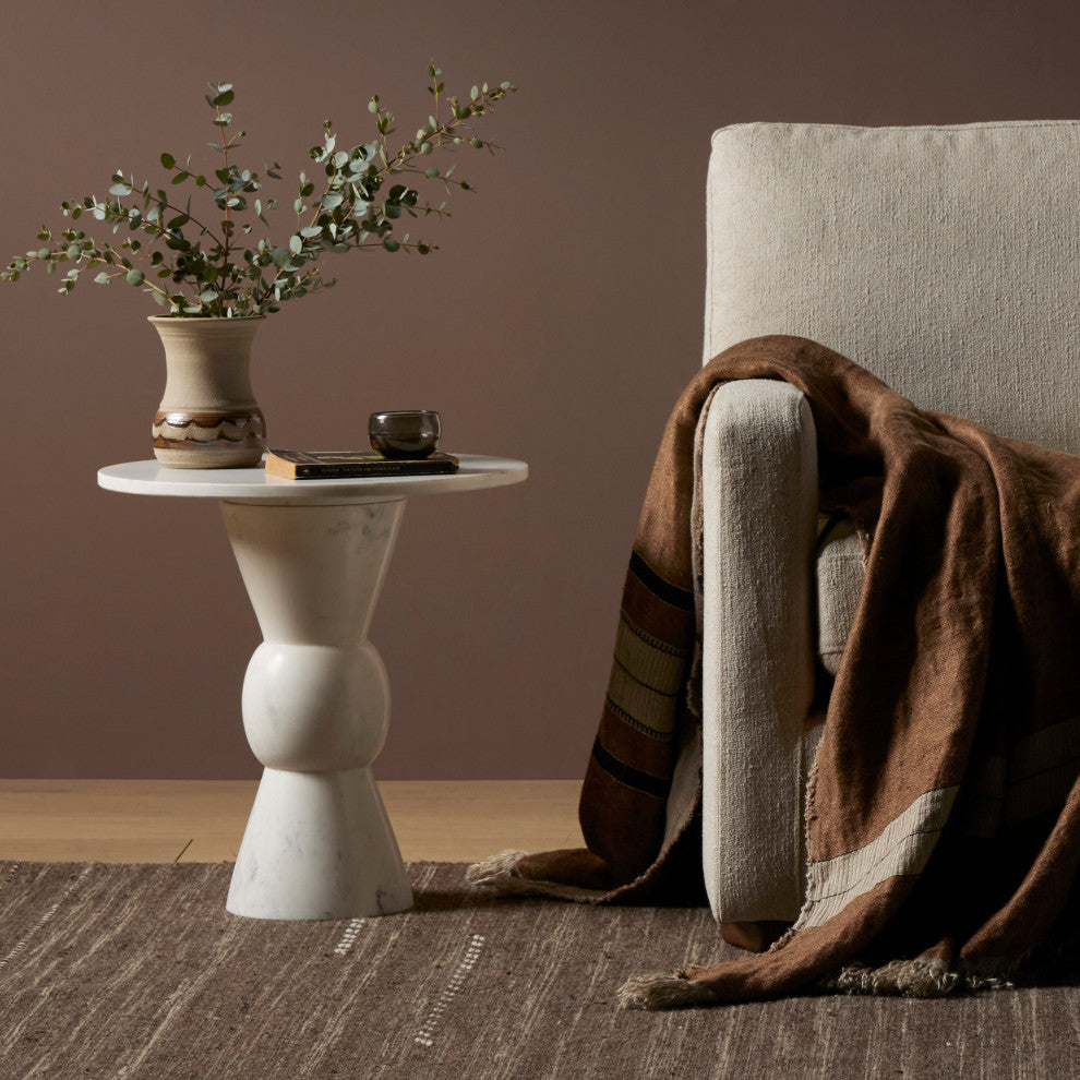 Fox End Table-Polished White Marble