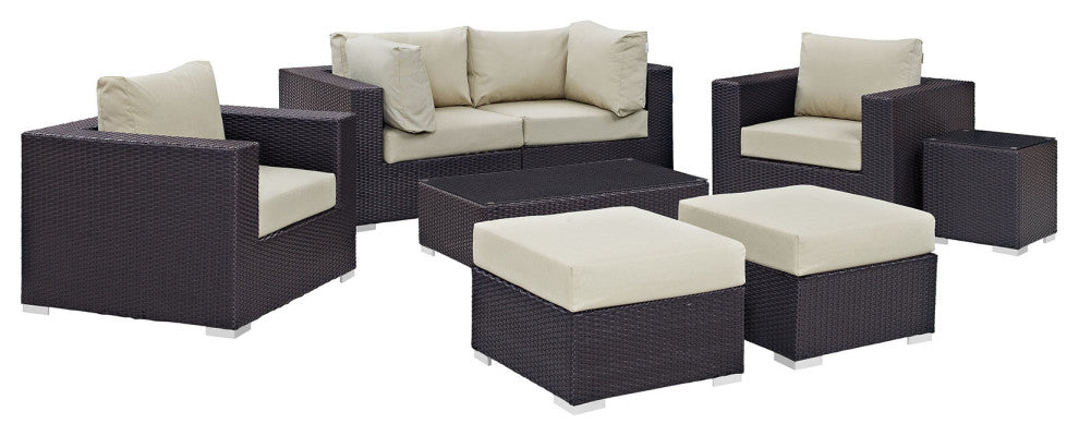 Convene 8 Piece Outdoor Patio Sectional Set, Espresso Beige