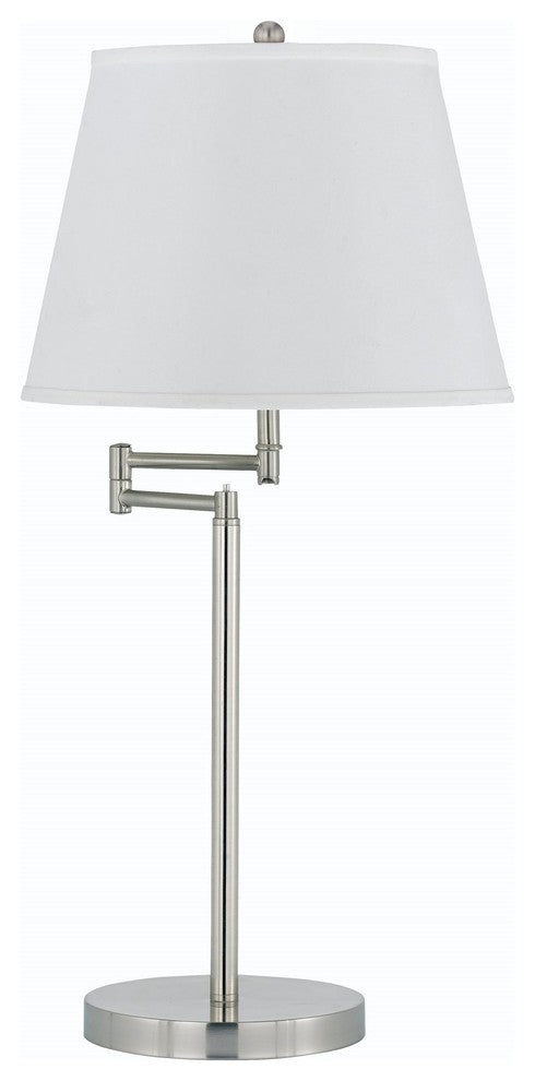 150W 3 Way Andros Metal Table Lamp, Brushed Steel Finish, Off White