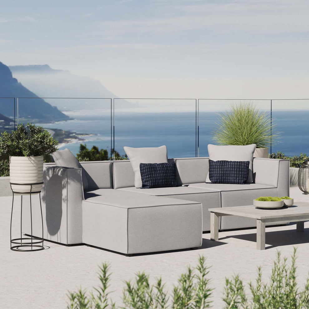Lounge Sectional Sofa Set, Fabric, Gray, Modern, Outdoor Patio Cafe Bistro