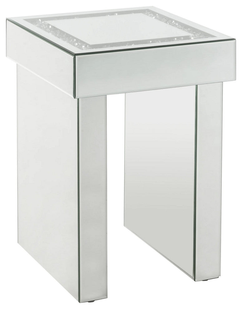 Benzara BM280308 Square End Accent Table, Mirrored, Faux Diamond Inlay, Silver