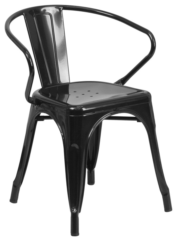 Commercial Grade Black Metal Indoor-Outdoor Chair with Arms