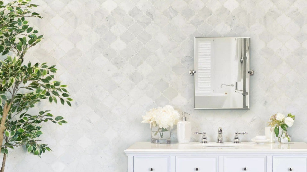 Carrara White Waterjet Arabesque Interlocking Honed Mosaic Tile, 12