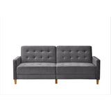 Retro Modern Sleeper Sofa, Soft Velvet Upholstery With Biscuit Tufting, Grey