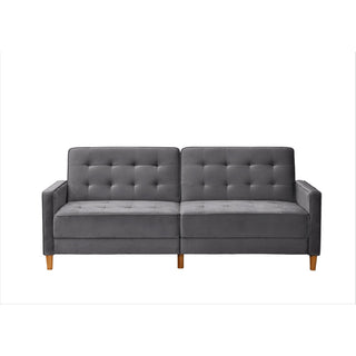 Retro Modern Sleeper Sofa, Soft Velvet Upholstery With Biscuit Tufting, Grey
