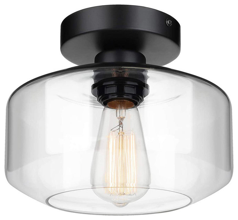 1-Light Drum Glass Shaded Semi Flush Mount