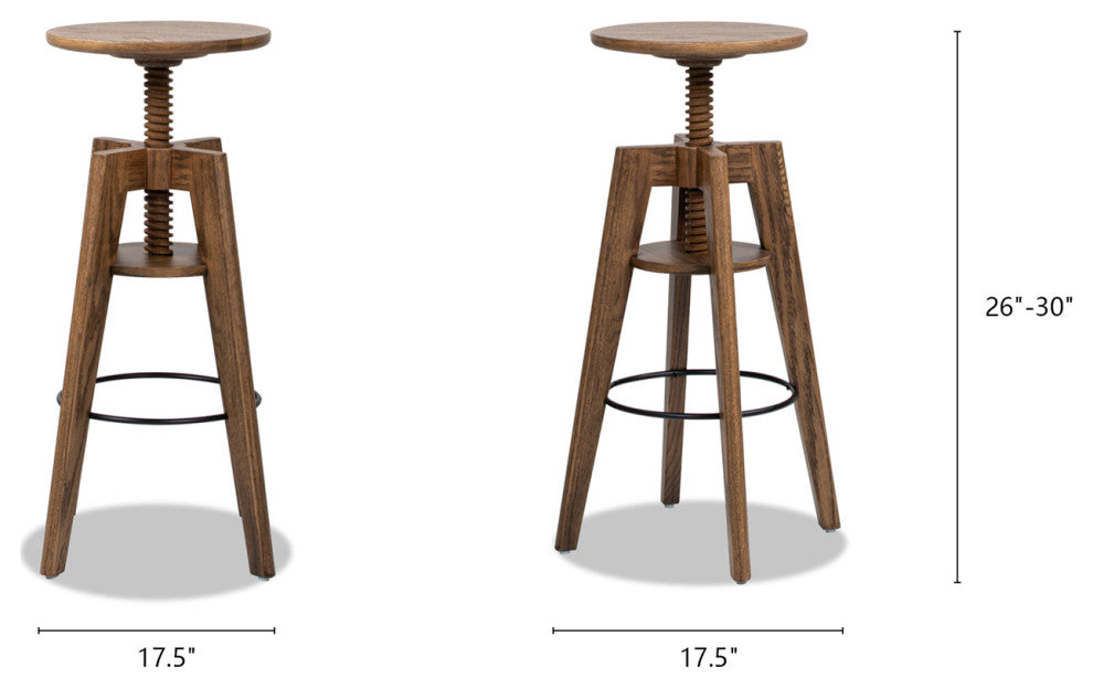 Spencer Minimalist Adjustable Height Bar Stool, Walnut Brown Oak Wood