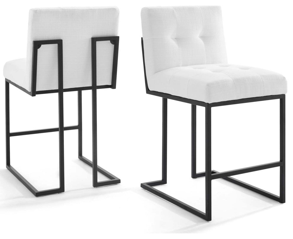 Counter Stool Chair, Set of 2, Fabric, Metal, Black White, Modern, Bar Pub