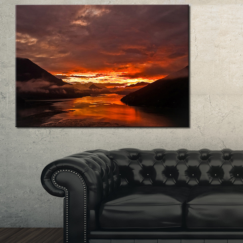 "Sunrise in Cloudy Day New Zealand" Landscape Canvas Photo Print, 32"x16"