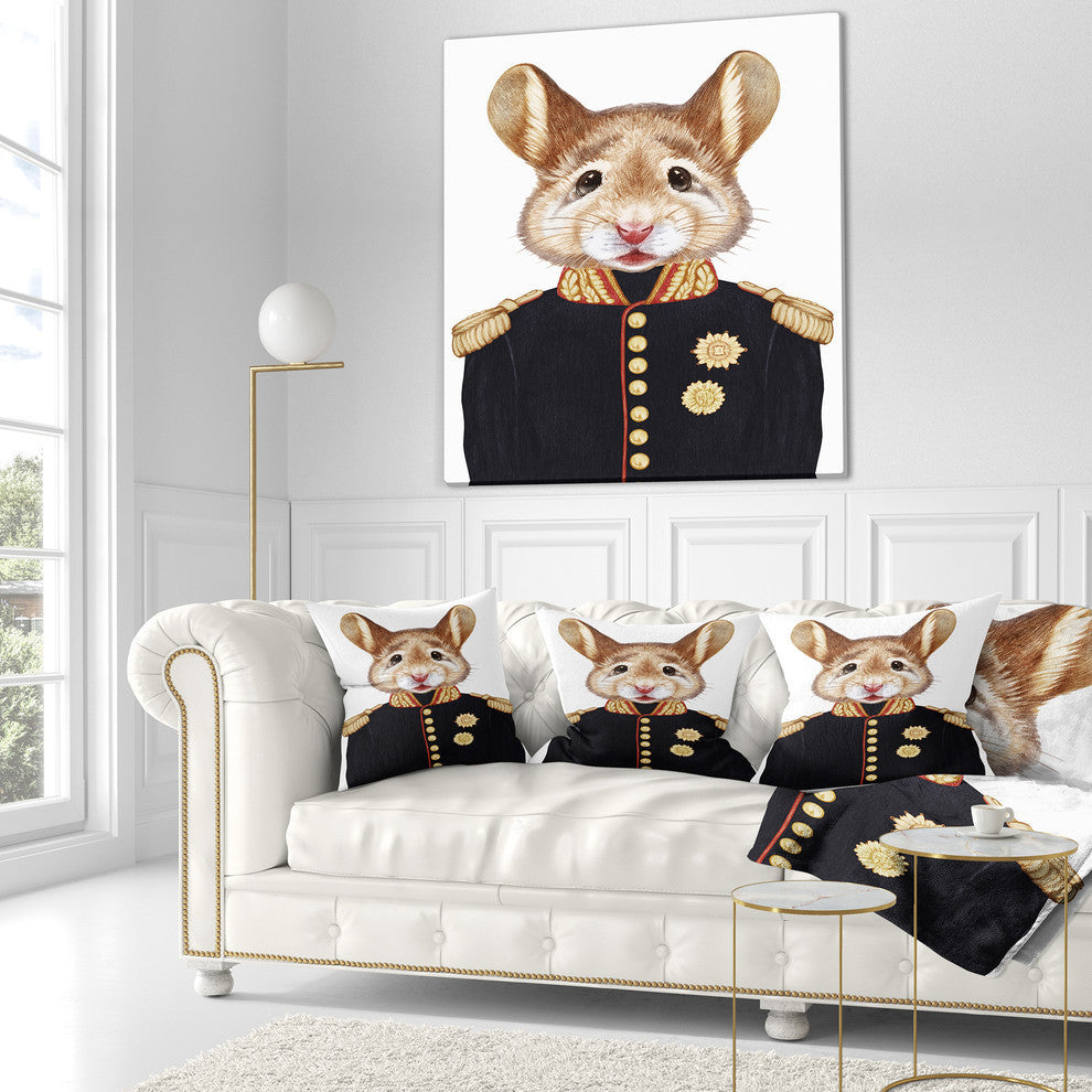 Mouse in Military Uniform Animal Throw Pillow, 18"x18"