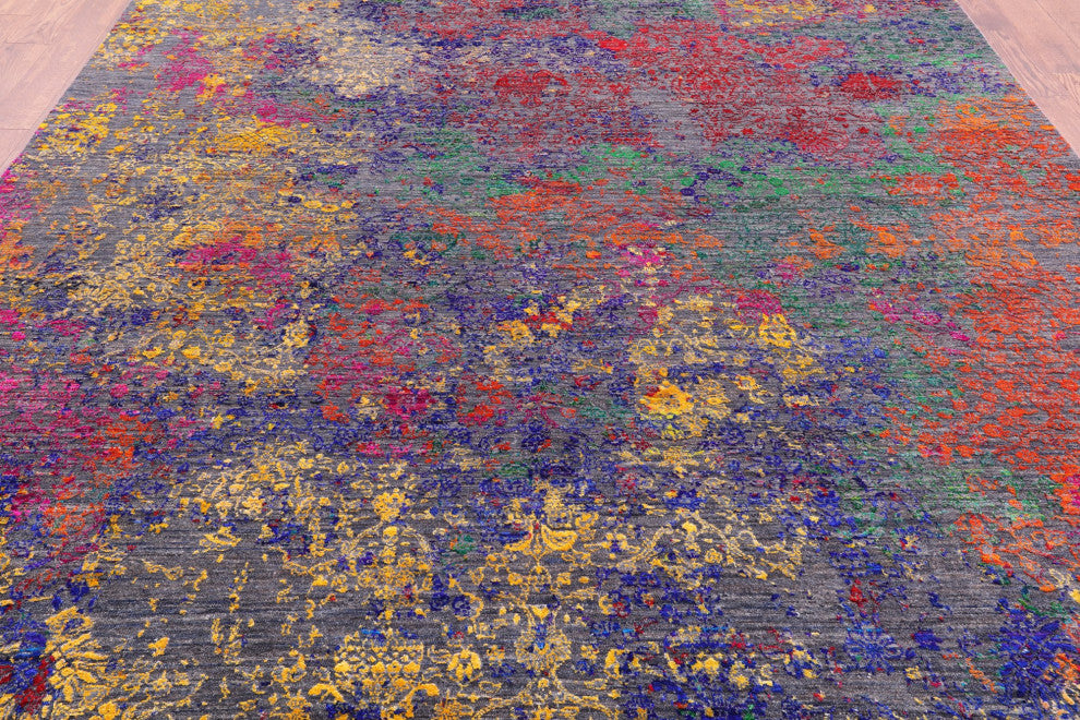 Wool and Silk Modern Hand Knotted Rug 8' 9" X 11' 11" Q11854