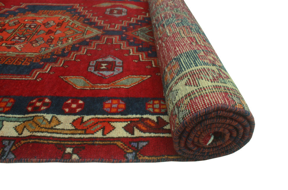 Fine Vintage Distressed Rainier Red/Navy Runner, 3'4x11'0