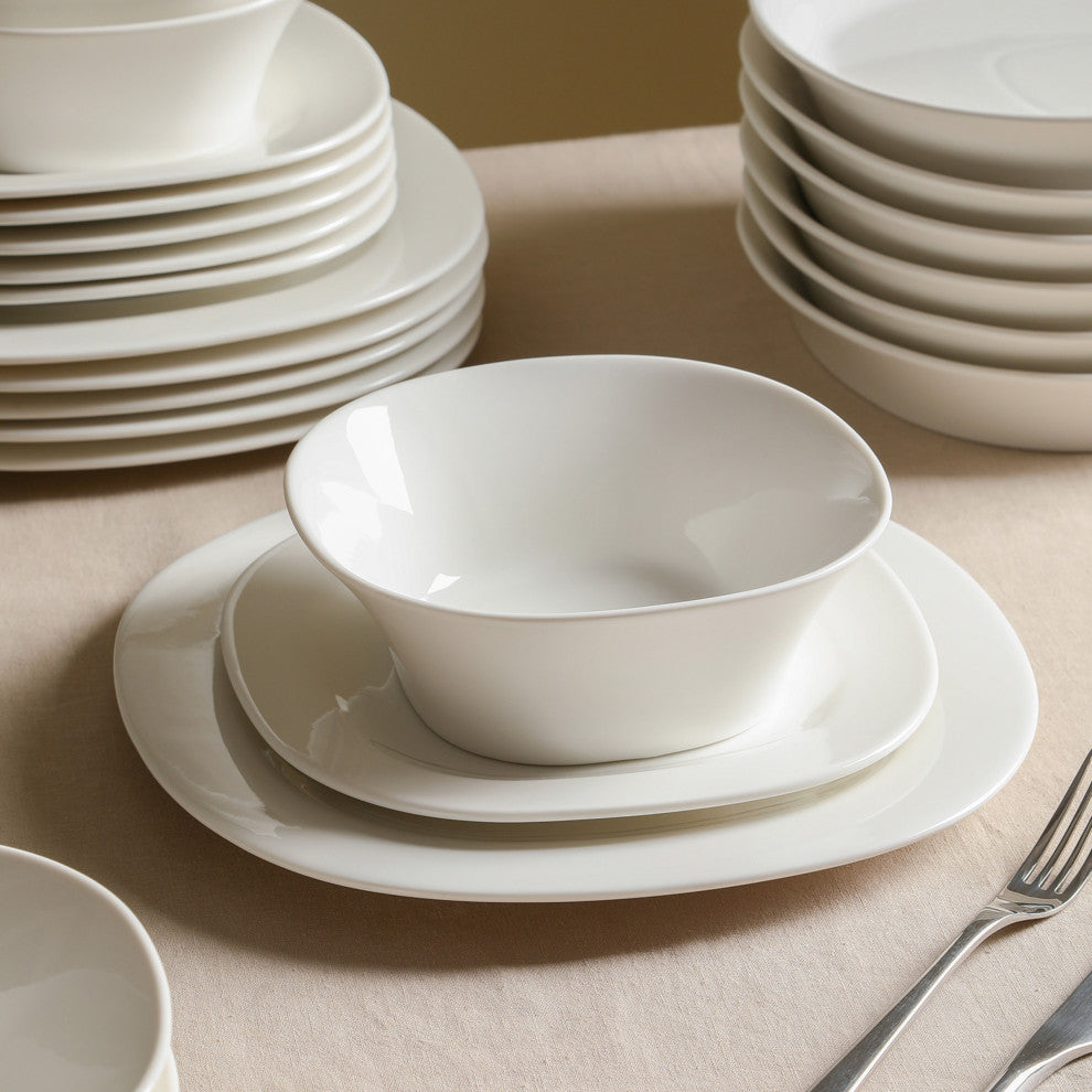 Stone Lain Quadro Porcelain Dinner Plate Set of 4, White