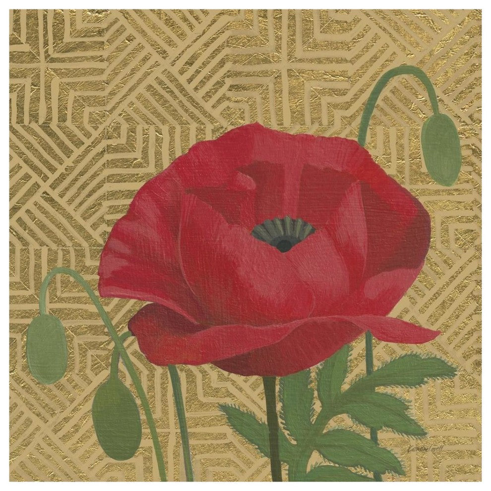 "Poppy with Pattern" Digital Paper Print by Kathrine Lovell, 38"x38"