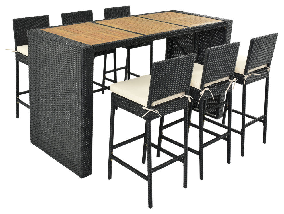 7 Pieces Outdoor Patio Bar Furniture Rattan Dining Table Set With Dining Chairs