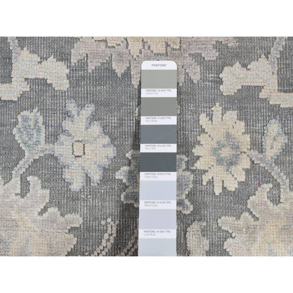 Ash Gray, Oushak Influence Silk With Wool Hand Knotted Runner Rug, 2'6"x10'2"