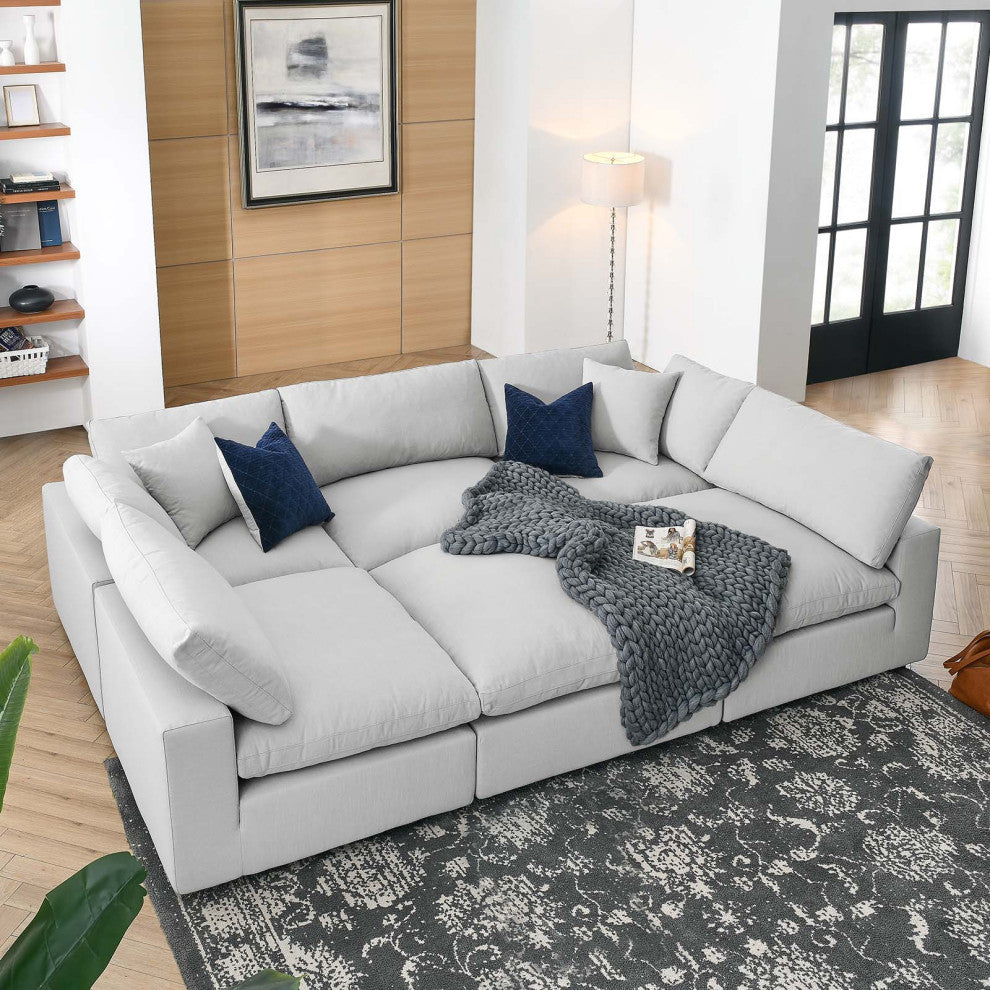 Commix Down Filled Overstuffed 6-Piece Sectional Sofa, Light Gray