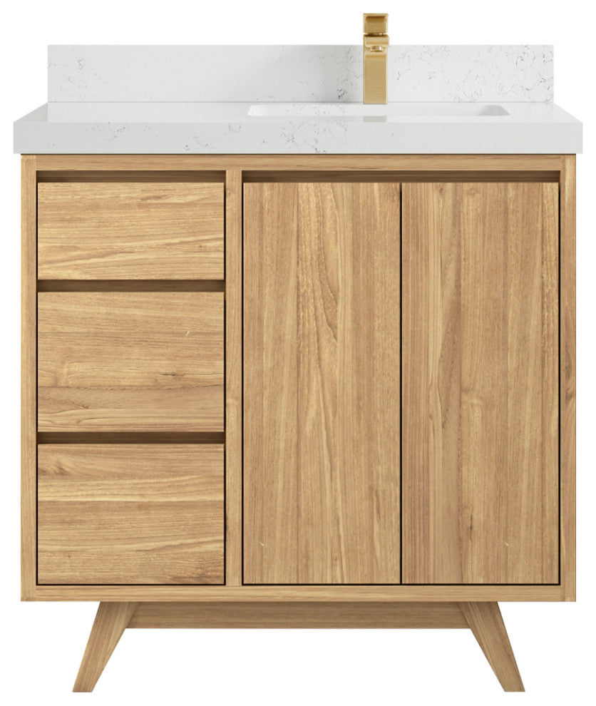 Madison Teak 36 Right Offset Bath Vanity in Light Natural 2" Empira Quartz
