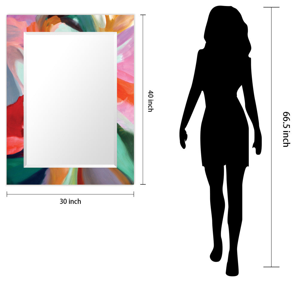 "Chaos" Beveled Mirror on Printed Abstarct Tempered Art Glass, 40x30"