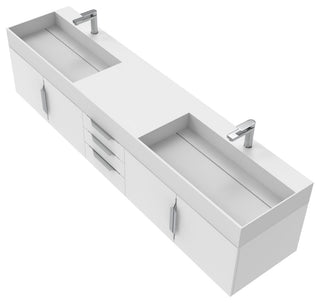 CastelloUSA Amazon 84" Wall Mounted Bathroom Vanity Set, White, White Top, Brushed Nickel