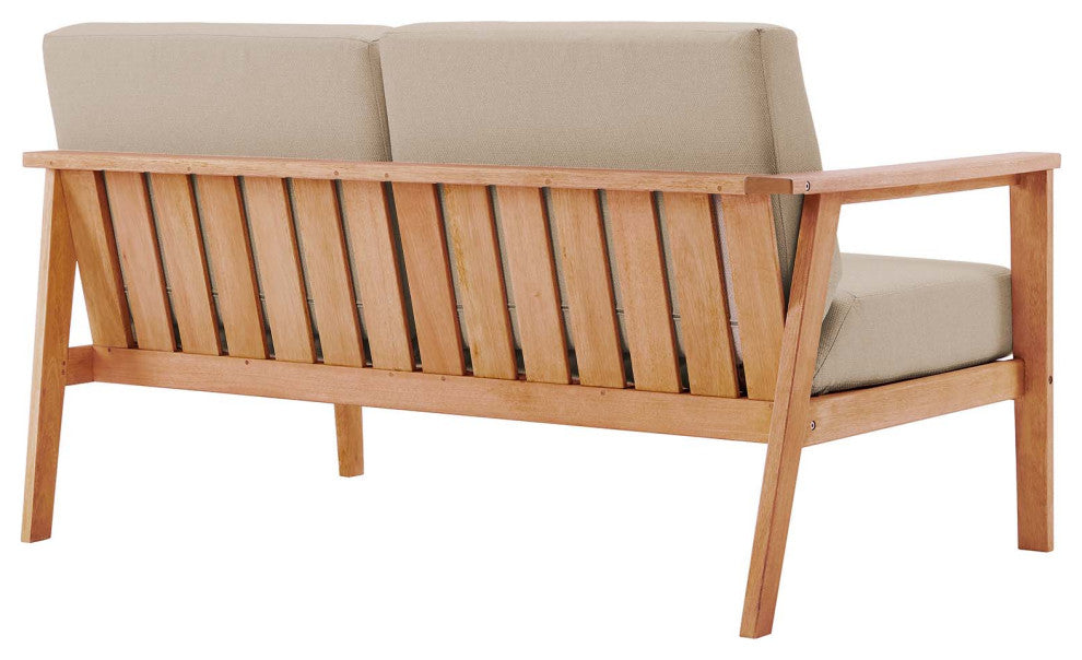 Lounge Loveseat Sofa, Wood, Brown Natural Taupe Gray, Modern, Outdoor Patio Cafe