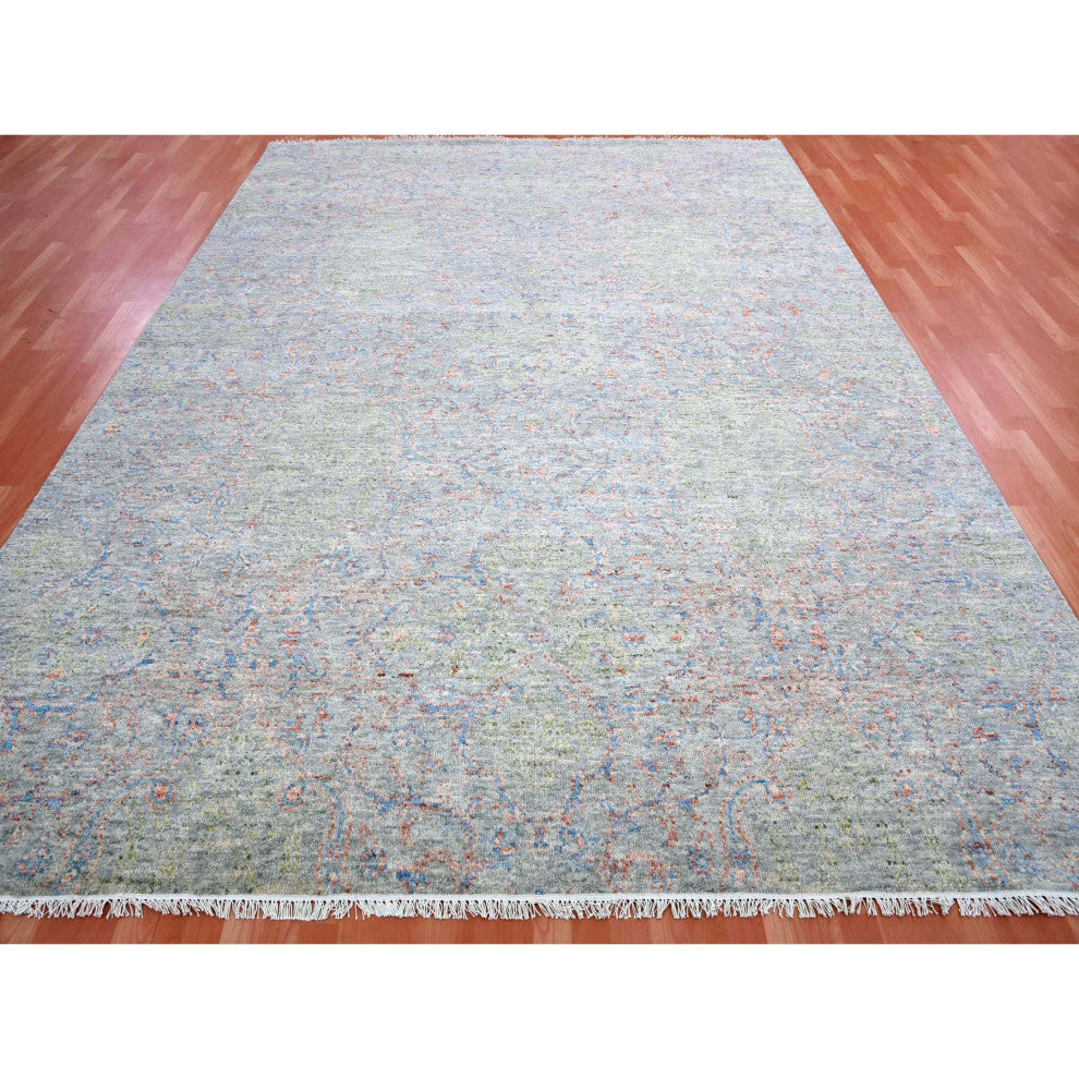 Gray Goose Oushak influence With Salt and Pepper Motif 100% Wool Rug 9'1"x12'1"