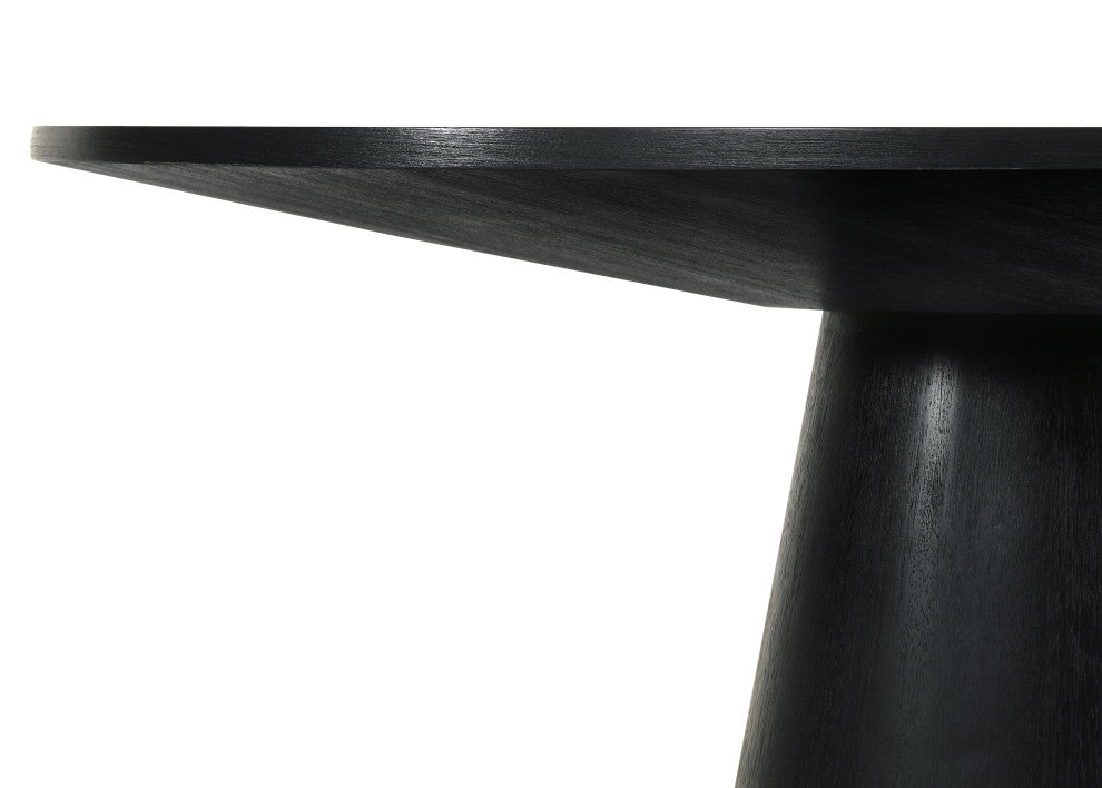 Jasper White 59"W Contemporary Round Dining Table with Pedestal Base, Ebony Black