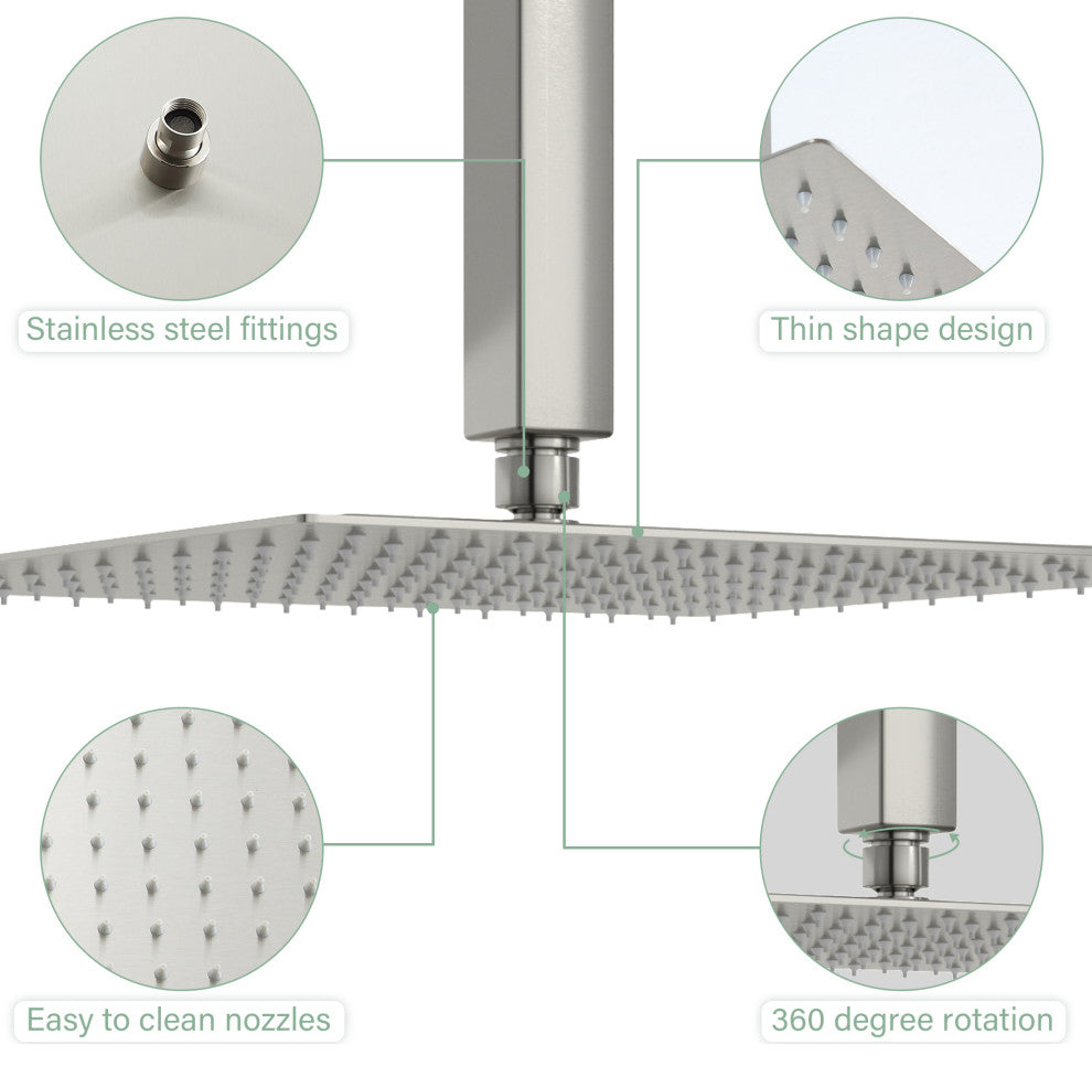 Concealed Ceiling Shower Head With Handheld Shower, Hose and Arm, Brushed Nickel