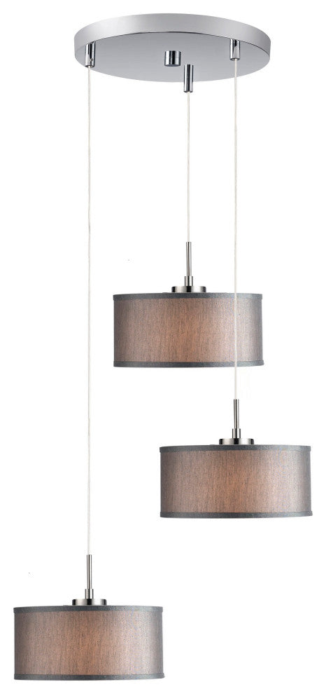 Drum 3-Light Cluster Pendant, Satin Nickel, Fabric Shade