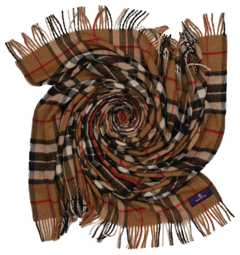 Prince of Scots Highland Tartan Tweed Merino Wool Throw, Camel Thompson