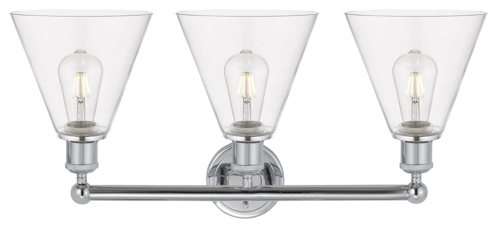 Berkshire 3-Light 26" Bath Vanity Light, Polished Chrome Finish, Clear Shade