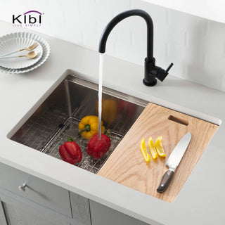 KIBI Undermount Single Bowl Workstation Sink, Stainless Steel 28"