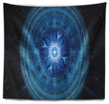 Bright Blue Fractal Sphere Abstract Wall Tapestry, 60"x50"