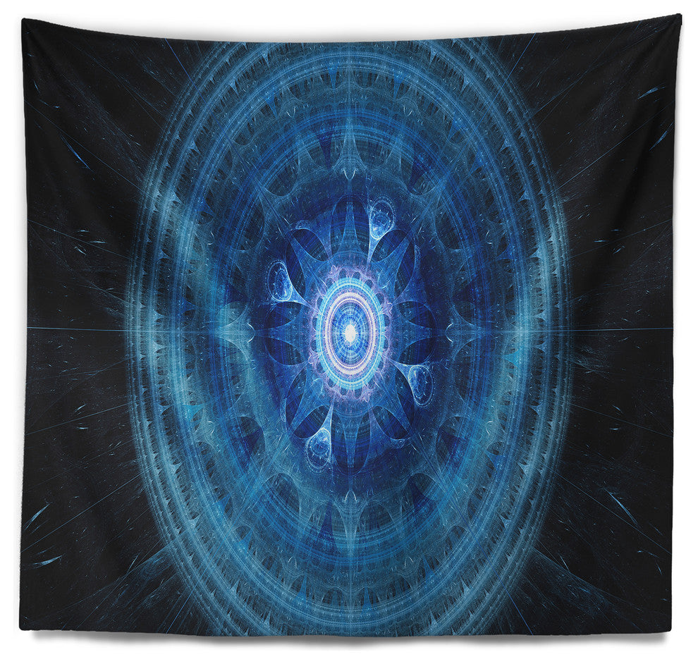 Bright Blue Fractal Sphere Abstract Wall Tapestry, 60"x50"