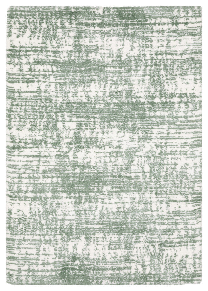 Greer Modern Distressed Etchings Green/ Ivory Area Rug, 3'10" x 5'5"