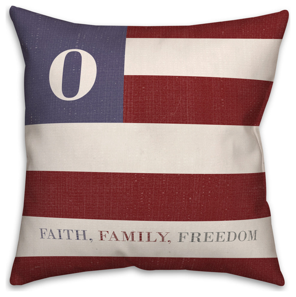 Faith Family Freedom Monogram Flag O 18x18 Spun Poly Pillow