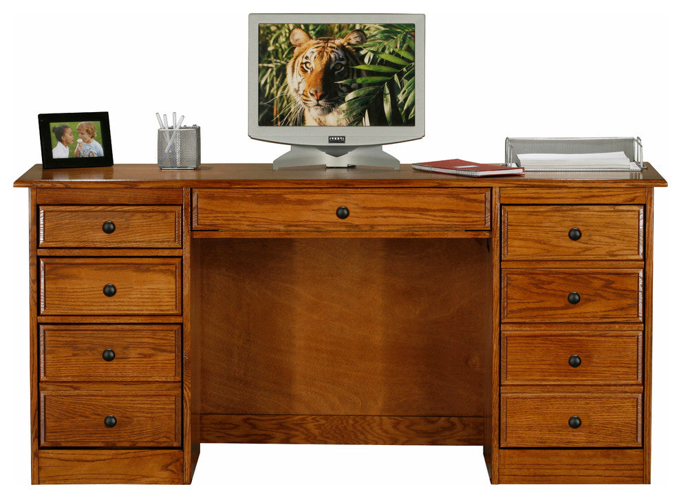 Classic Oak Double-Pedestal Computer Desk, Olive Oak