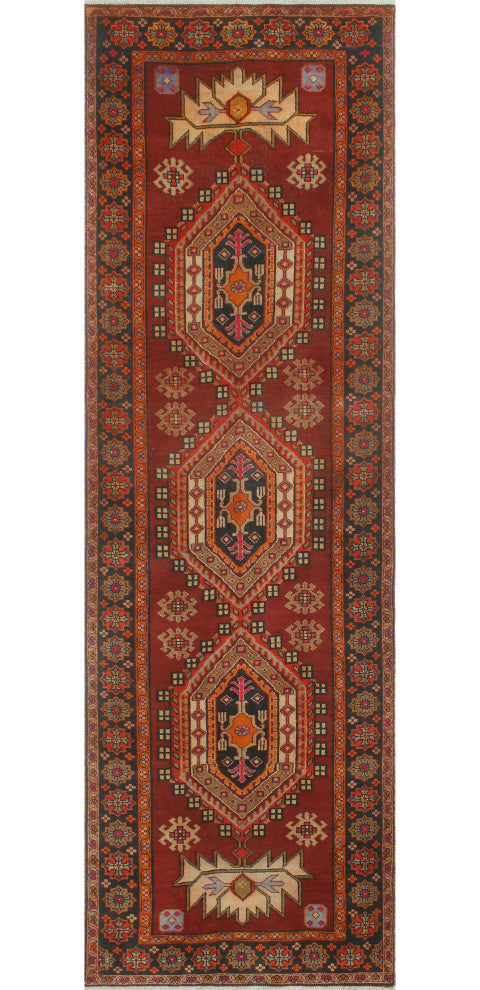 Fine Vintage Distressed Taysir Burgundy/Charcoal Runner, 3'11x13'3