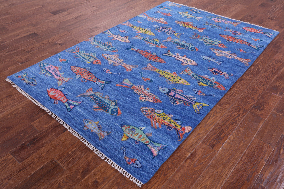5' 2" X 8' 1" Gabbeh Fish Design Handmade Rug - Q15348