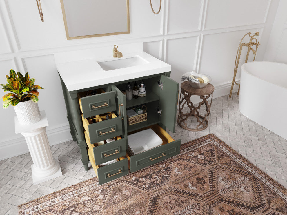 Aberdeen 36 Right Offset Bath Vanity in Pewter Green 2" Piatra Gray